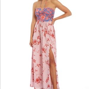 𝅺Belle Badgley Mischka Delaney Floral Tie Neck Maxi Dress Size 10 NWT